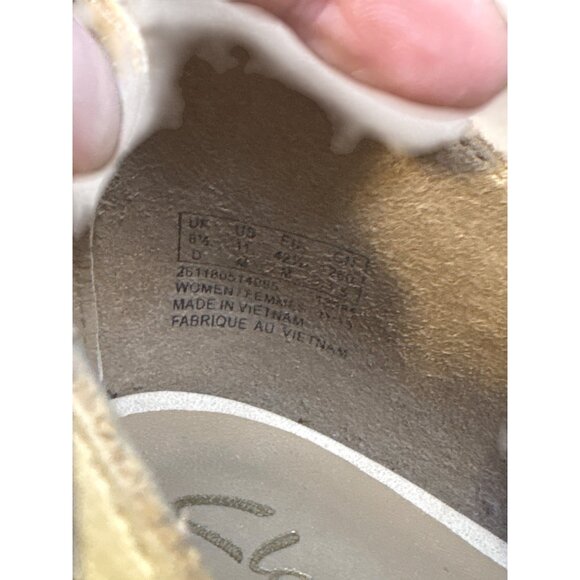 Clarks Womens Beige Peep Toe Cutout Heels With Side Zippers & Stacked Block Heel - Picture 9 of 9